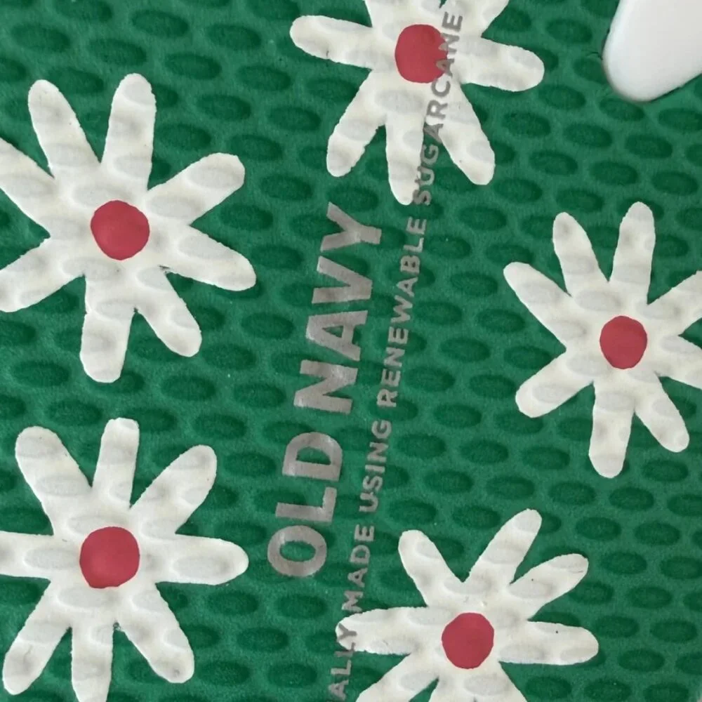 Old Navy Girls Green White Daisy Floral Print Flip Flop Sandals Size M 1-2 NWOT